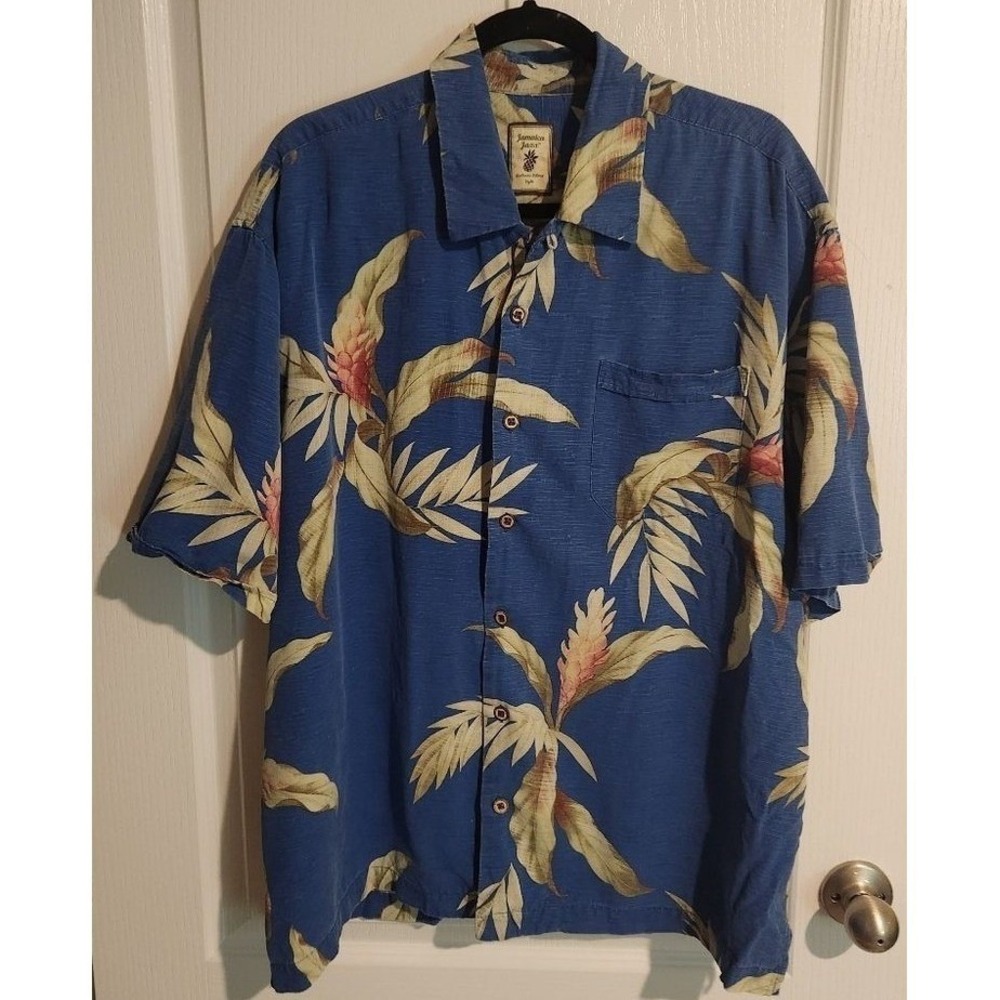 Jamaica Jaxx Silk Island Style Mens Short Sleeve Button Down Shirt XL Tropical‎
